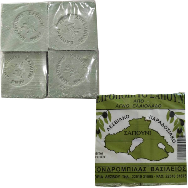 Παραδοσιακό Σαπούνι Ελαιολάδου, Πράσινο, Λεσβιακή Γη, συσκευασία 4Χ250γρ
