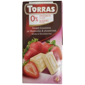 Σοκολάτα Λευκή με Φράουλα, Χωρίς Ζάχαρη, Torras, 75γρ