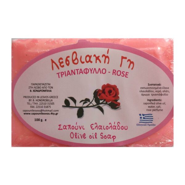 Σαπούνι Ελαιολάδου με Άρωμα Τριαντάφυλλο , Λεσβιακή Γη, 100γρ