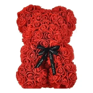 Αρκουδάκι από τεχνητά τριαντάφυλλα σε κουτί δώρου Κόκκινο Rose Bear 25cm