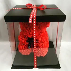 Αρκουδάκι από τεχνητά τριαντάφυλλα σε κουτί δώρου Κόκκινο Rose Bear 25cm