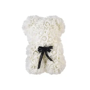 Αρκουδάκι από τεχνητά τριαντάφυλλα σε κουτί δώρου Λευκό Rose Bear 25cm