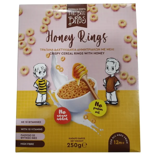 Δαχτυλίδια δημητριακών με μέλι, Honey Rings, Χωρίς Ζάχαρη, The Bee Bros, 250γρ