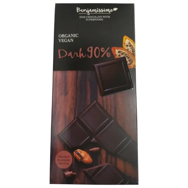 Μαύρη σοκολάτα 90% κακάο, Χωρίς Ζάχαρη, Bio, Benjamissimo, 70γρ