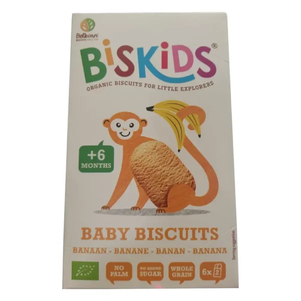 Παιδικά Μπισκότα ολικής άλεσης με χυμό μπανάνα, Bio, BisKids, 6+ μηνών, 120γρ
