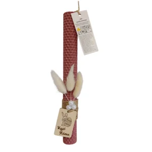 Πασχαλινή λαμπάδα από μελισσοκέρι (φύλλο κερήθρας), φυσικό χρώμα, με στολισμό, 25x3cm