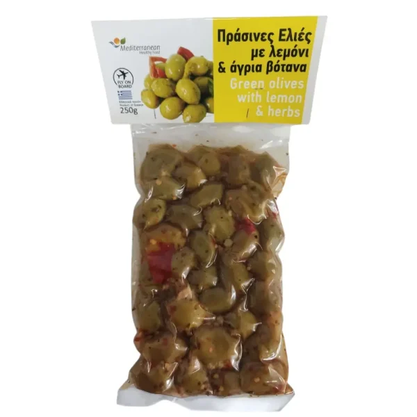 Ελιές πράσινες με λεμόνι & άγρια βότανα, Mediterranean Healthy Food, 250γρ