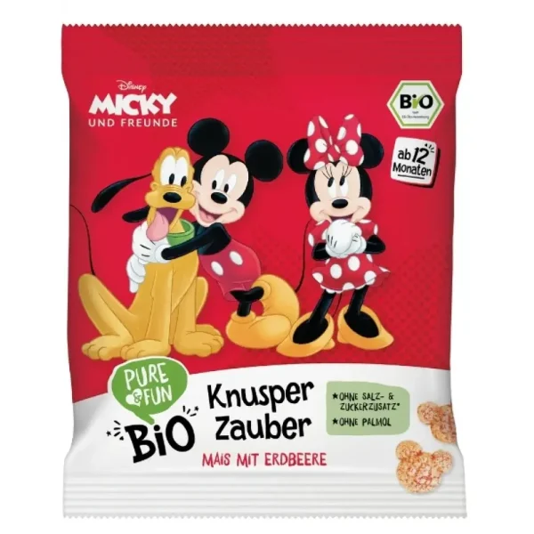 Τραγανό σνάκ καλαμποκιού με φράουλα, Micky, Bio, Pure & Fun, 30γρ