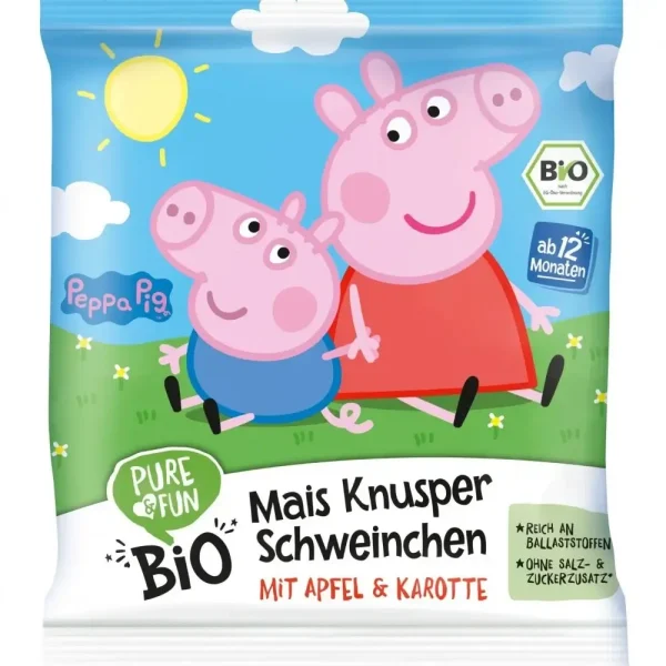 Τραγανό σνάκ καλαμποκιού με μήλο & καρότο, Peppa Pig, Bio, Pure & Fun, 30γρ