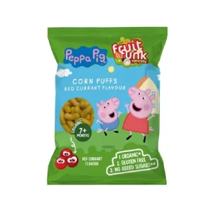 Corn Puffs Peppa Pig, Σνακ καλαμποκιού με φραγκοστάφυλο, 7+, Bio, FruitFunk, 50γρ