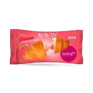 Πρωτεϊνικό Κρουασάν γεμιστό με κρέμα Φράουλα, Χωρίς Ζάχαρη, FeelingOk, 65γρ