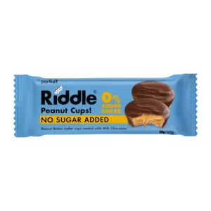 Γκοφρέτα με φυστικοβούτυρο και επικάλυψη σοκολάτας γάλακτος, σε cups, Χωρίς Ζάχαρη, Riddle, 50γρ