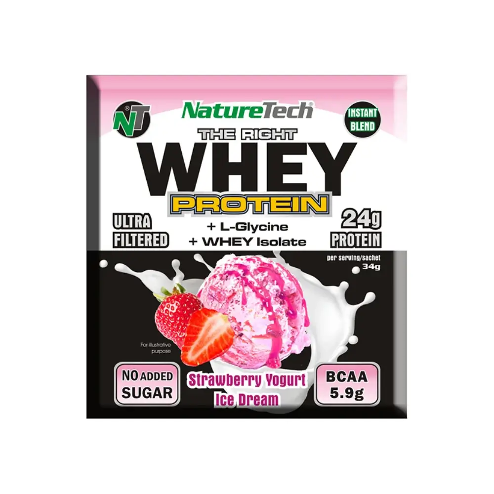 Πρωτεΐνη Ορού Γάλακτος με Γεύση Strawberry Yogurt Ice Dream, NatureTech The Right Whey, 34gr