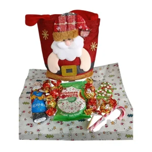 Σετ δώρου με κεράσματα, υφασμάτινη τσάντα Άγιος Βασίλης