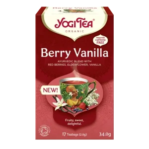 Yogi Tea Berry Vanilla, Μείγμα βοτάνων & μπαχαρικών αγιουβέρδα, κόκκινα μούρα, σαμπούκο & βανίλια, Bio, 17 φακελάκια