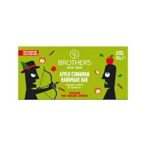 Ακατέργαστη μπάρα μήλο & κανέλα, Χωρίς Ζάχαρη, Brothers, 60γρ