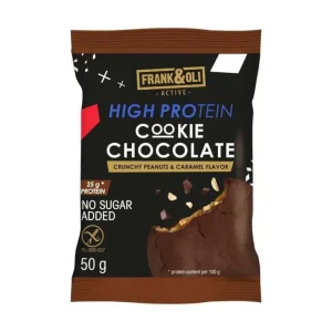 Μπισκότο πρωτεΐνης με Σοκολάτα και γέμιση τραγανά Φιστίκια & Καραμέλα, Χωρίς Ζάχαρη, Frank & Oli, 50γρ