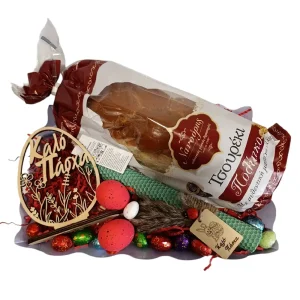 Πασχαλινή σύνθεση δίσκος με τσουρέκι & λαμπάδα